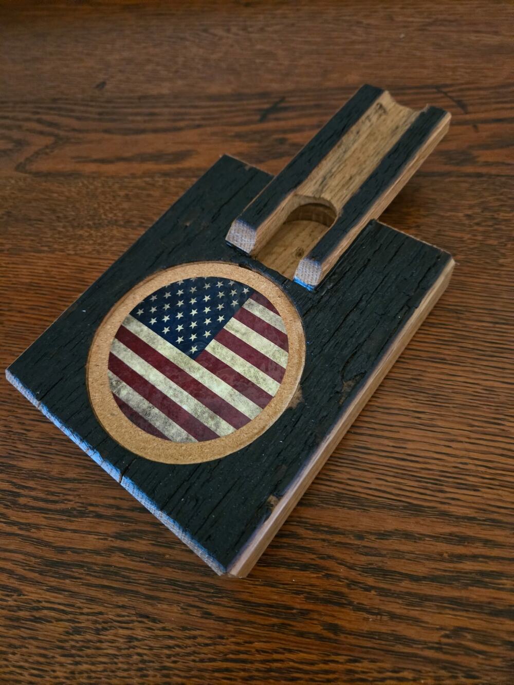 Handmade Whiskey Barrel Stave Cigar Whiskey Holder with American Flag